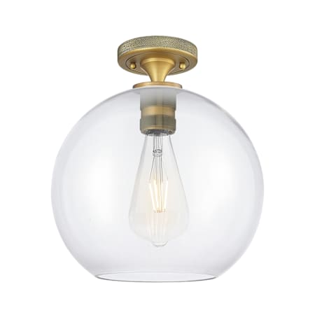 Innovations Lighting Crown Point 10" Wide Semi-Flush Globe Ceiling Fixture Brushed Brass / Clear