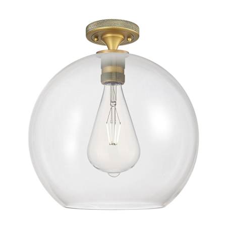 Innovations Lighting Crown Point 12" Wide Semi-Flush Globe Ceiling Fixture Brushed Brass / Clear
