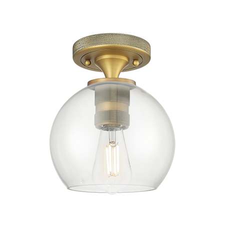 Innovations Lighting Crown Point 6" Wide Semi-Flush Globe Ceiling Fixture Brushed Brass / Clear