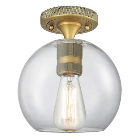 Innovations Lighting Crown Point 8" Wide Semi-Flush Globe Ceiling Fixture with Clear Glass Shade Brushed Brass