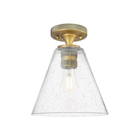 Innovations Lighting Crown Point 8" Wide Semi-Flush Ceiling Fixture Brushed Brass / Seedy