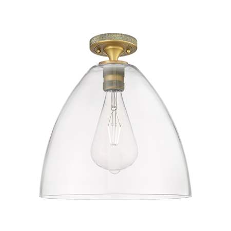 Innovations Lighting Crown Point 12" Wide Semi-Flush Ceiling Fixture Brushed Brass / Clear