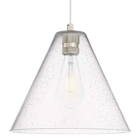 Innovations Lighting Crown Point 12" Wide Cord Hung Pendant with Clear, Seedy Glass Cone Shade Polished Nickel