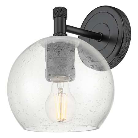 Innovations Lighting Crown Point 9" Tall Bathroom Sconce with Clear, Seedy Glass Shade Matte Black