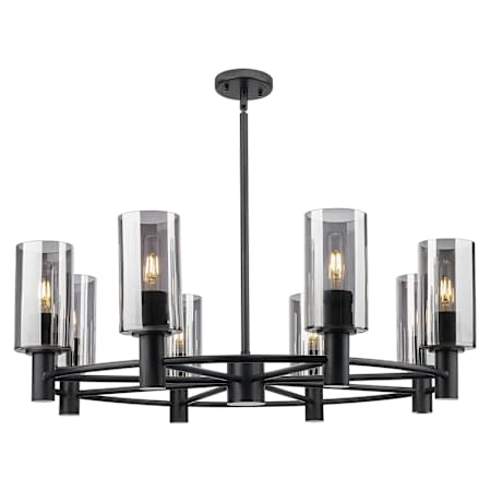 Innovations Lighting Crown Point 8 Light 32" Wide Chandelier with Light Smoke Glass Shades Matte Black