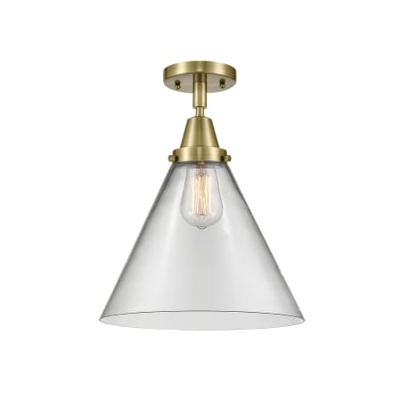 Innovations Lighting Cone 12" Wide Semi-Flush Ceiling Fixture with Shade Antique Brass / Clear