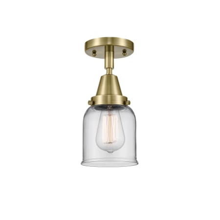 Innovations Lighting Bell 5" Wide Semi-Flush Ceiling Fixture with Bell Shade Antique Brass / Clear