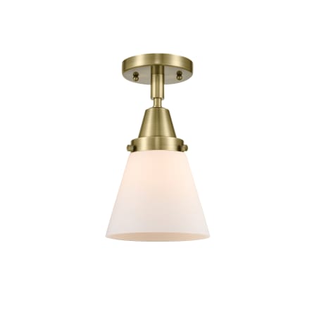 Innovations Lighting Cone 7" Wide Semi-Flush Ceiling Fixture with Shade Antique Brass / Matte White