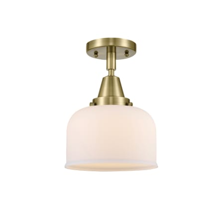 Innovations Lighting Bell 8" Wide Semi-Flush Ceiling Fixture with Shade Antique Brass / Matte White