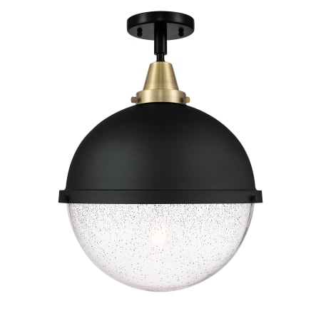 Innovations Lighting Hampden 13" Wide Semi-Flush Globe Ceiling Fixture with Glass Shade Black Antique Brass / Seedy