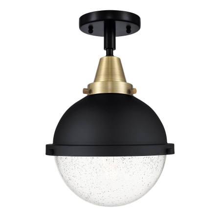Innovations Lighting Hampden 9" Wide Semi-Flush Globe Ceiling Fixture Black Antique Brass / Seedy