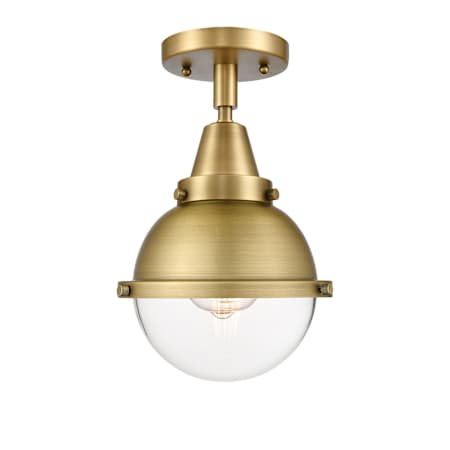 Innovations Lighting Hampden 7" Wide Semi-Flush Globe Ceiling Fixture Brushed Brass / Clear