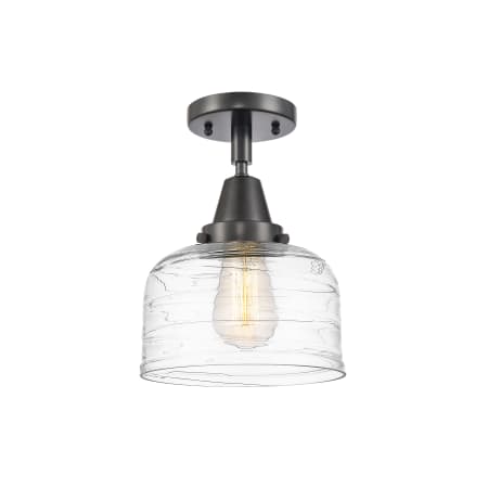 Innovations Lighting Bell 8" Wide Semi-Flush Ceiling Fixture Matte Black / Clear Deco Swirl
