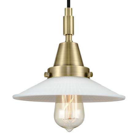 Innovations Lighting Halophane 9" Wide Mini Pendant with Matte White Halophane Glass Shade Antique Brass