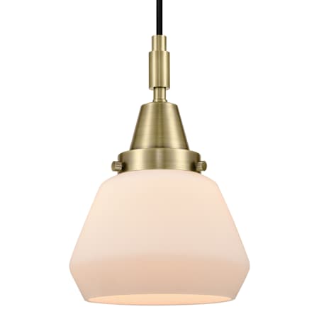 Innovations Lighting Fulton 7" Wide Mini Pendant with Matte White Glass Shade Antique Brass