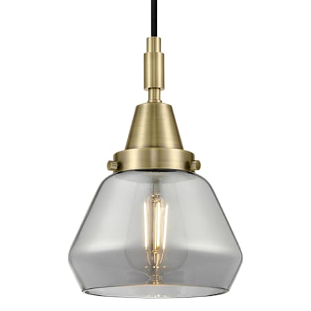 Innovations Lighting Fulton 7" Wide Mini Pendant with Light Smoke Glass Shade Antique Brass