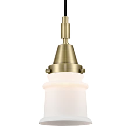 Innovations Lighting Canton 5" Wide Mini Pendant with Matte White Glass Shade Antique Brass