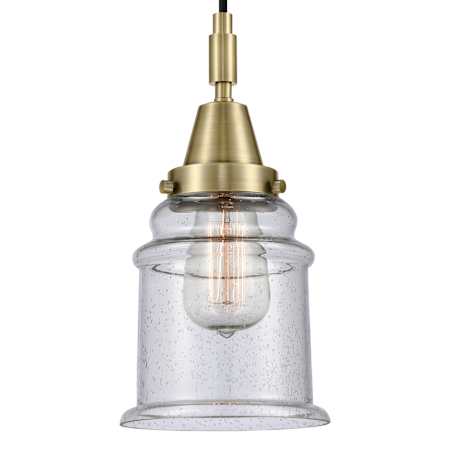 Innovations Lighting Canton 6" Wide Mini Pendant with Clear, Seedy Glass Shade Antique Brass