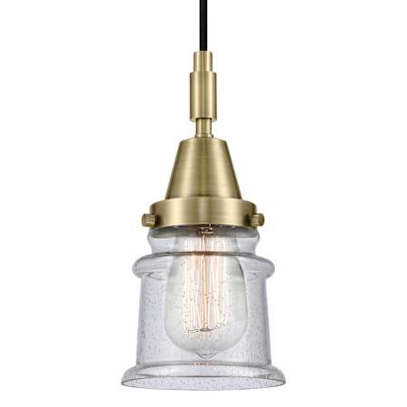 Innovations Lighting Canton 5" Wide Mini Pendant with Clear, Seedy Glass Shade Antique Brass
