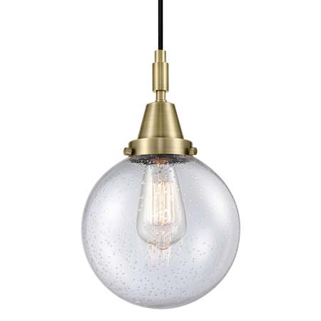Innovations Lighting Beacon 8" Wide Mini Pendant with Clear, Seedy Glass Shade Antique Brass