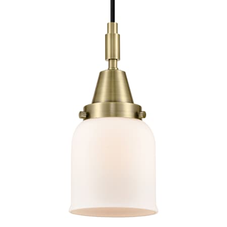 Innovations Lighting Bell 5" Wide Mini Pendant with Matte White Glass Shade Antique Brass