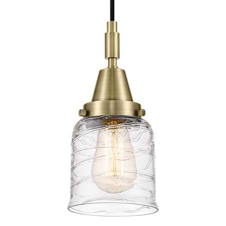 Innovations Lighting Bell 5" Wide Mini Pendant with Clear Deco Swirl Glass Shade Antique Brass
