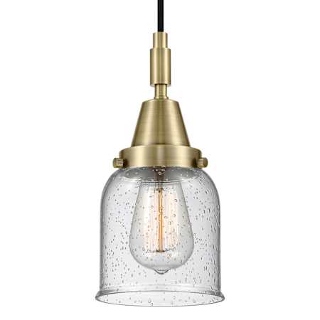 Innovations Lighting Bell 5" Wide Mini Pendant with Clear, Seedy Glass Shade Antique Brass