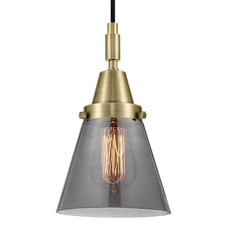 Innovations Lighting Cone 6" Wide Mini Pendant with Light Smoke Glass Shade Antique Brass
