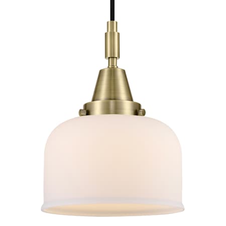 Innovations Lighting Bell 8" Wide Mini Pendant with Matte White Glass Shade Antique Brass