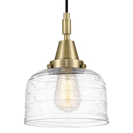 Innovations Lighting Bell 8" Wide Mini Pendant with Clear Deco Swirl Glass Shade Antique Brass