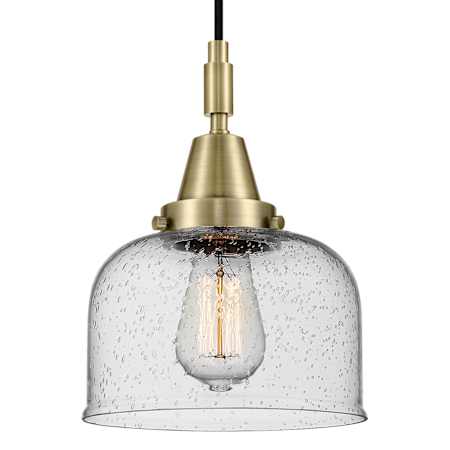 Innovations Lighting Bell 8" Wide Mini Pendant with Clear, Seedy Glass Shade Antique Brass