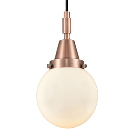 Innovations Lighting Beacon 6" Wide Mini Pendant with Matte White Glass Shade Antique Copper