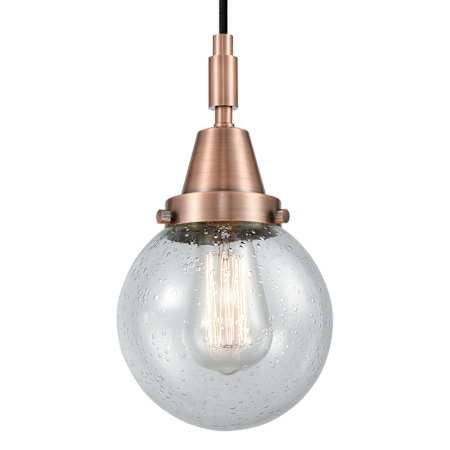 Innovations Lighting Beacon 6" Wide Mini Pendant with Clear, Seedy Glass Shade Antique Copper