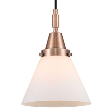 Innovations Lighting Cone 8" Wide Mini Pendant with Matte White Glass Shade Antique Copper