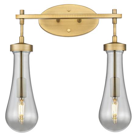 Innovations Lighting Owego 2 Light 16" Wide Vanity Light with Light Smoke Glass Shades Brushed Brass