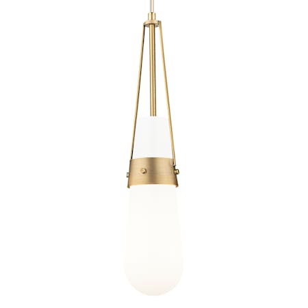 Innovations Lighting Milan 4" Wide Mini Pendant with Glossy White Glass Shade Brushed Brass