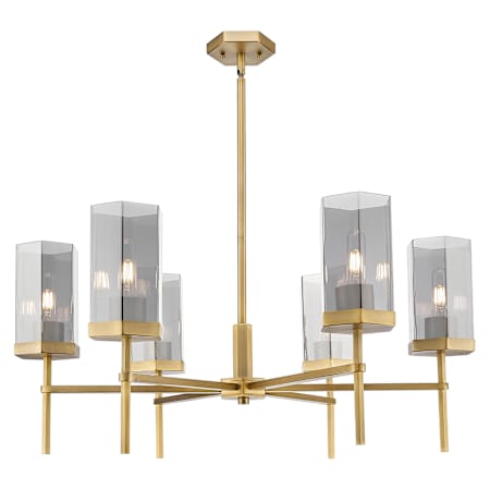 Innovations Lighting Blakeley 6 Light 32" Wide Chandelier with Light Smoke Glass Shades Brushed Brass