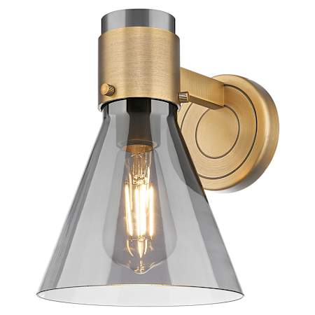 Innovations Lighting Lawton Cone 9" Tall Bathroom Sconce with Light Smoke Glass Shade Brushed Brass
