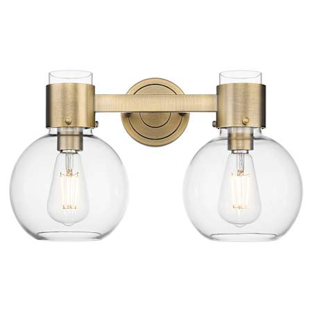 Innovations Lighting Lawton Sphere 2 Light 16" Wide Vanity Light with Clear Glass Shades Brushed Brass