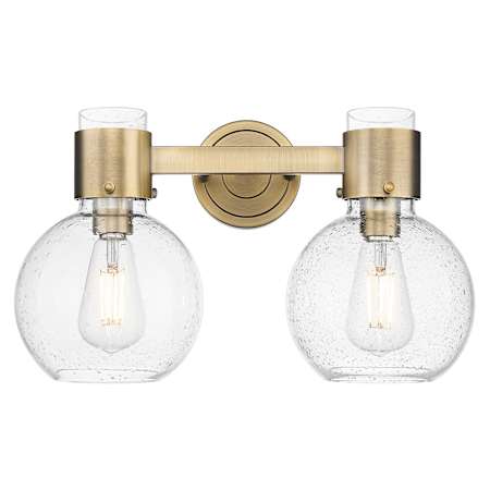 Innovations Lighting Lawton Sphere 2 Light 16" Wide Vanity Light with Clear, Seedy Glass Shades Brushed Brass