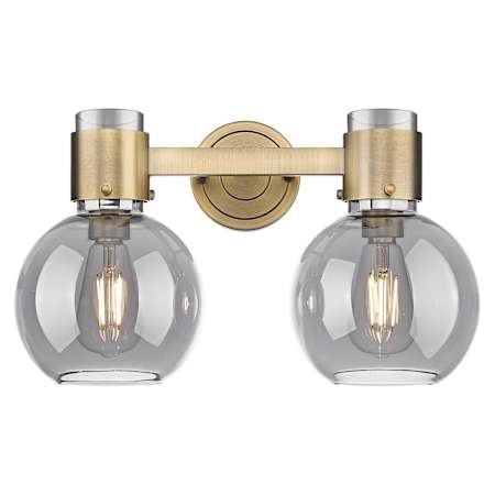 Innovations Lighting Lawton Sphere 2 Light 16" Wide Vanity Light with Light Smoke Glass Shades Brushed Brass