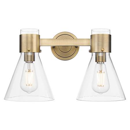 Innovations Lighting Lawton Cone 2 Light 16" Wide Vanity Light with Clear Glass Shades Brushed Brass