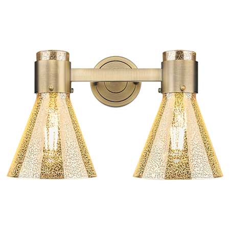 Innovations Lighting Lawton Cone 2 Light 16" Wide Vanity Light with Mercury Glass Shades Brushed Brass