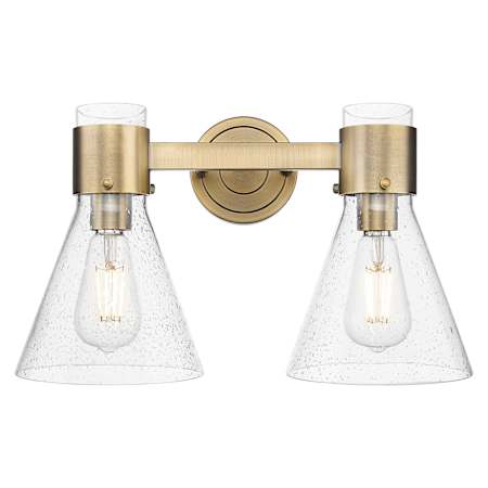 Innovations Lighting Lawton Cone 2 Light 16" Wide Vanity Light with Clear, Seedy Glass Shades Brushed Brass