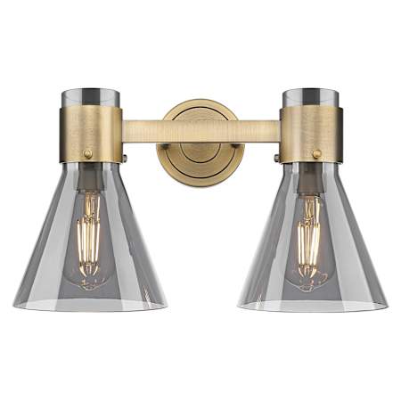 Innovations Lighting Lawton Cone 2 Light 16" Wide Vanity Light with Light Smoke Glass Shades Brushed Brass