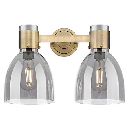 Innovations Lighting Lawton Bell 2 Light 16" Wide Vanity Light with Light Smoke Glass Shades Brushed Brass