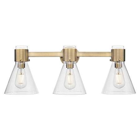 Innovations Lighting Lawton Cone 3 Light 24" Wide Vanity Light with Clear Glass Shades Brushed Brass