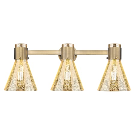 Innovations Lighting Lawton Cone 3 Light 24" Wide Vanity Light with Mercury Glass Shades Brushed Brass