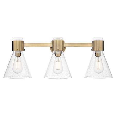 Innovations Lighting Lawton Cone 3 Light 24" Wide Vanity Light with Clear, Seedy Glass Shades Brushed Brass