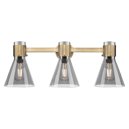 Innovations Lighting Lawton Cone 3 Light 24" Wide Vanity Light with Light Smoke Glass Shades Brushed Brass